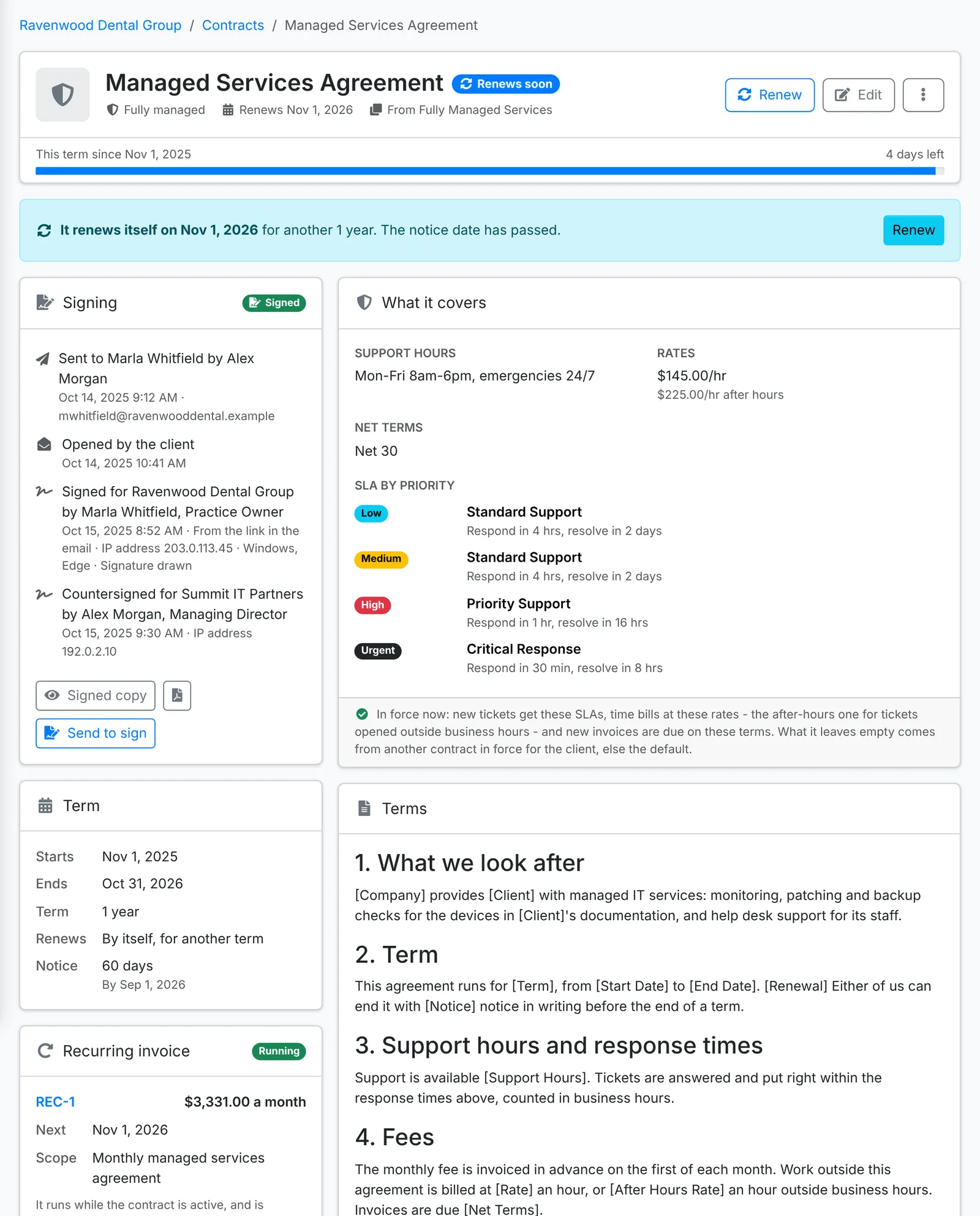A contract's page